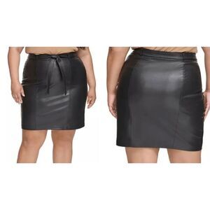 Calvin Klein Women's Plus Size Black Faux-Leather Pencil Skirt 20W